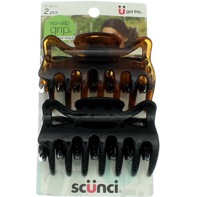 Scunci No Slip Grip All Day Hold No Slip Grip Jaw Clips, Brown and Black, 2 Ct