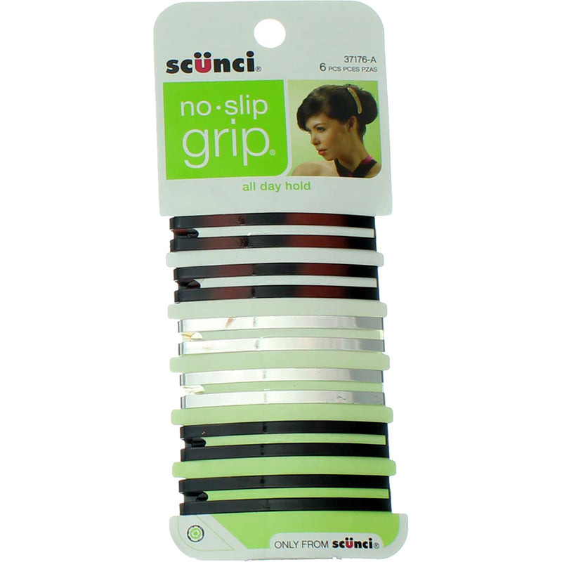 Scunci No Slip Grip All Day Hold No Slip Grip Hair Barrettes, Multi-Color, 6 Ct