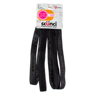 Scunci No Slip Grip Headwrap, Black, 4 Ct