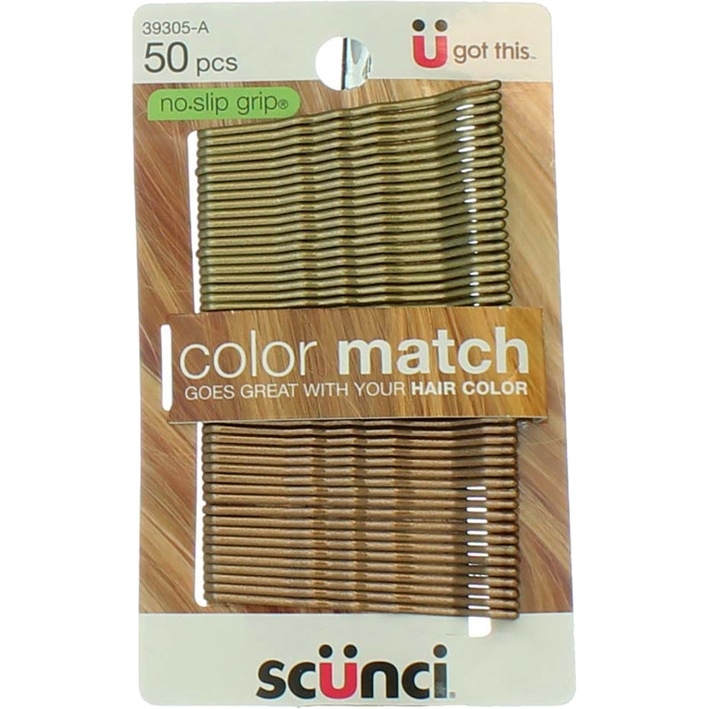 Scunci Color Match No Slip Grip Bobby Pins, Light, 50 Ct