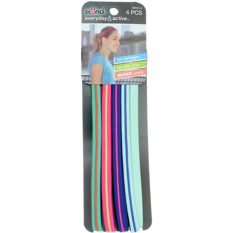 Scunci Everyday & Active No Slip Grip Hairbands, 4 Ct