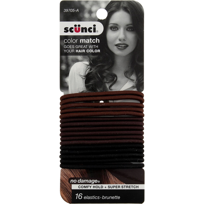 Scunci No Damage Color Match Hair Elastics, Brunette, 16 Ct