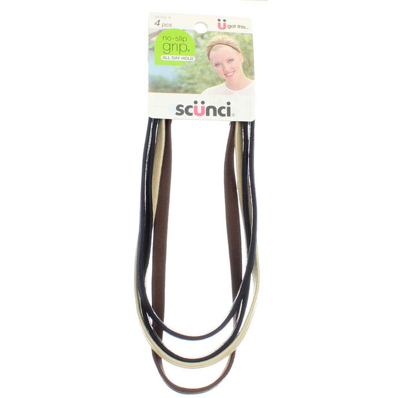 Scunci No Slip Grip All Day Hold No Slip Grip Hairbands, Assorted Colors, 4 Ct