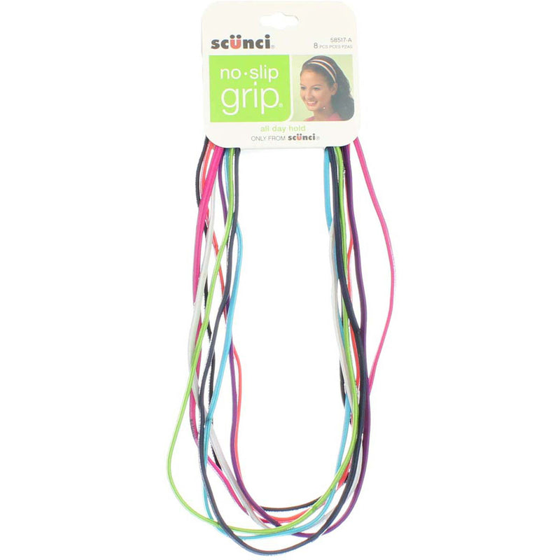 Scunci No Slip Grip All Day Hold No Slip Grip Hairbands, Assorted Bright Colors, 8 Ct