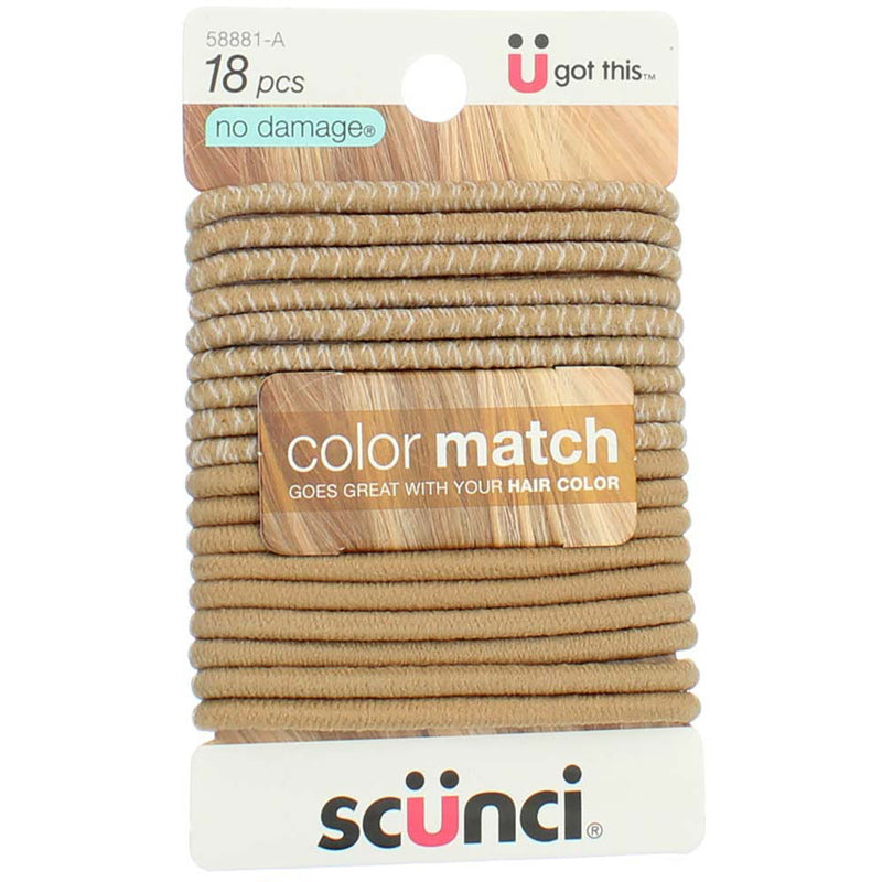 Scunci No Damage Color Match Hair Elastics, Blonde, 18 Ct