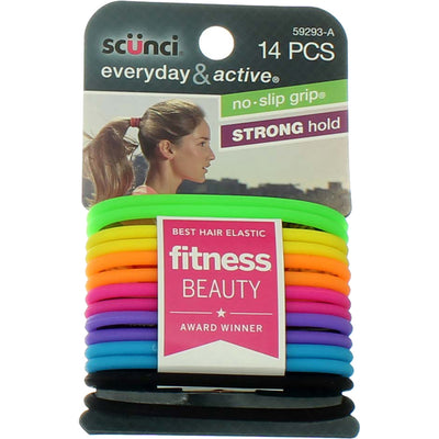 Scunci Everyday & Active Strong Hold Hair Elastics, 14 Ct