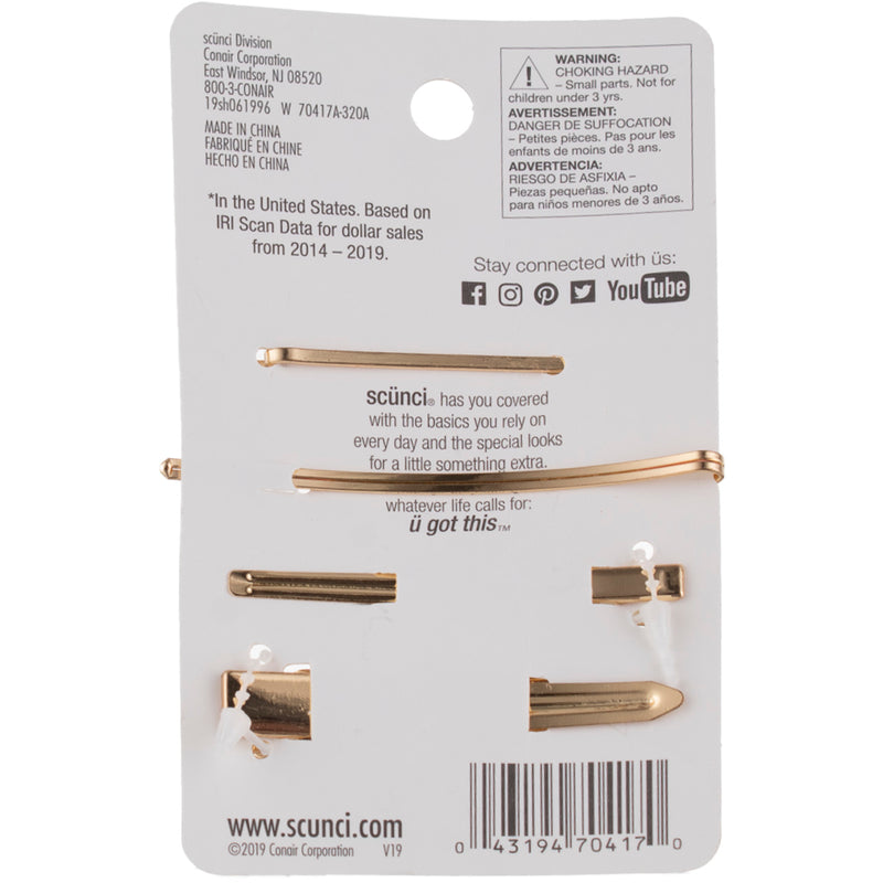 Scunci Real Style Decorative Trend Alert! Hair Pins, Metallic Gold, 4 Ct (4 pack)