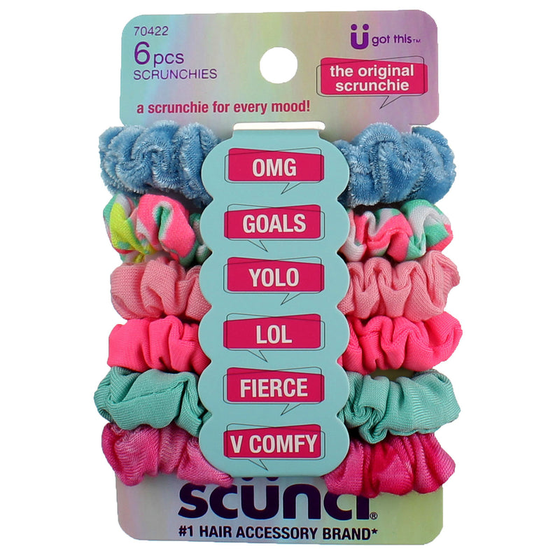 Scunci for Girls Original Scrunchies in Cheerful Multi-Colored Mixed Knits, 6ct