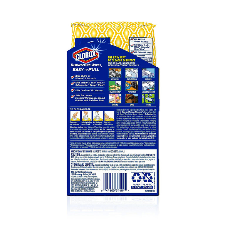 Clorox Soft Pack Easy Pull Disinfecting Wipes, Crisp Lemon, 4 oz, 75 Ct