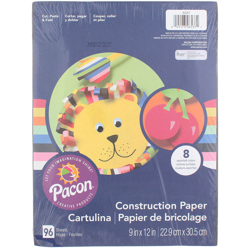 Pacon Art Street Construction Paper, Lightweight, 9in X 12in, Assorted Colors, 96 Ct