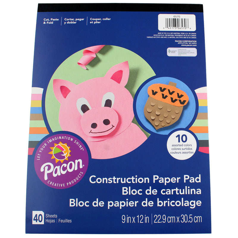 Pacon Creative Products Construction Paper,  Assorted Colors, 40 Ct