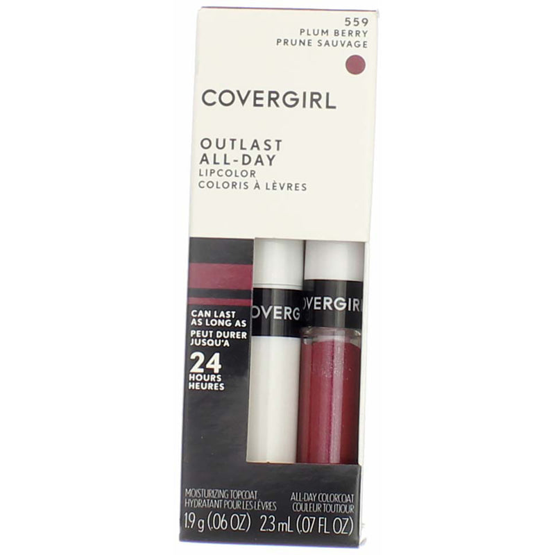 CoverGirl Outlast All-Day Lip Color, Plum Berry, 0.07 fl oz, 2 Ct