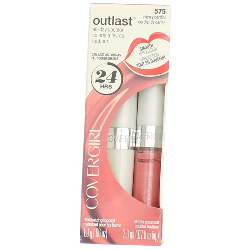 CoverGirl Outlast All-Day Lip Color, Cherry Cordial, 0.07 fl oz, 2 Ct