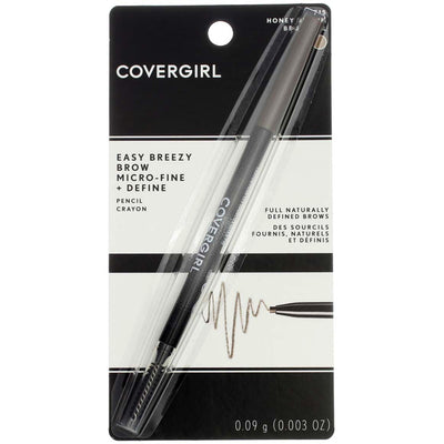 CoverGirl Easy Breezy Brow Micro-Fine Fill + Define Washable Pencil, Honey Brown, 0.003 oz