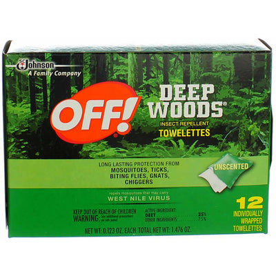Off! Deep Woods Insect Repellent Towelettes Unscented, 12 Ct