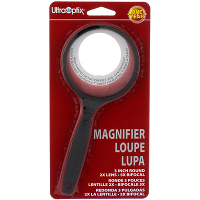 UltraOptix Handle Magnifier, 3" Round, 2X Lens with 5X Bifocal