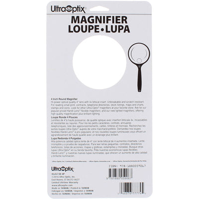 UltraOptix Handle Magnifier, 4" Round, 2X Lens with 4X Bifocal