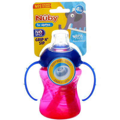 Nuby Grip N Sip Super Spout Sippy Cup with Handles, 4m+, 8 oz
