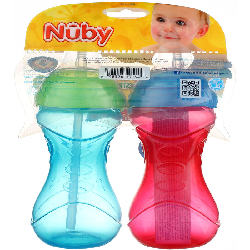 Nuby Clik-It FlexStraw Sippy Cup, 12m+, 10 oz, 2 Ct