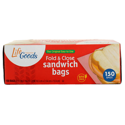 Life Goods Happy Home Fold & Close Sandwich Bags, 150 Ct