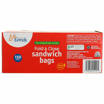 Life Goods Happy Home Fold & Close Sandwich Bags, 150 Ct