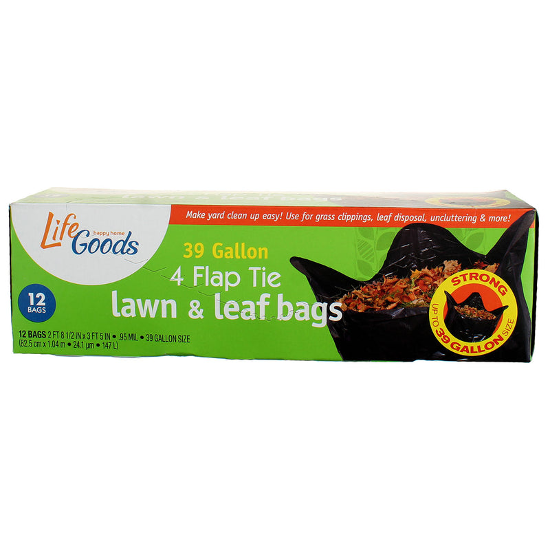 Life Goods Happy Home 39 Gallon 4 Flap Tie Lawn & Leaf Bags, 12 Ct