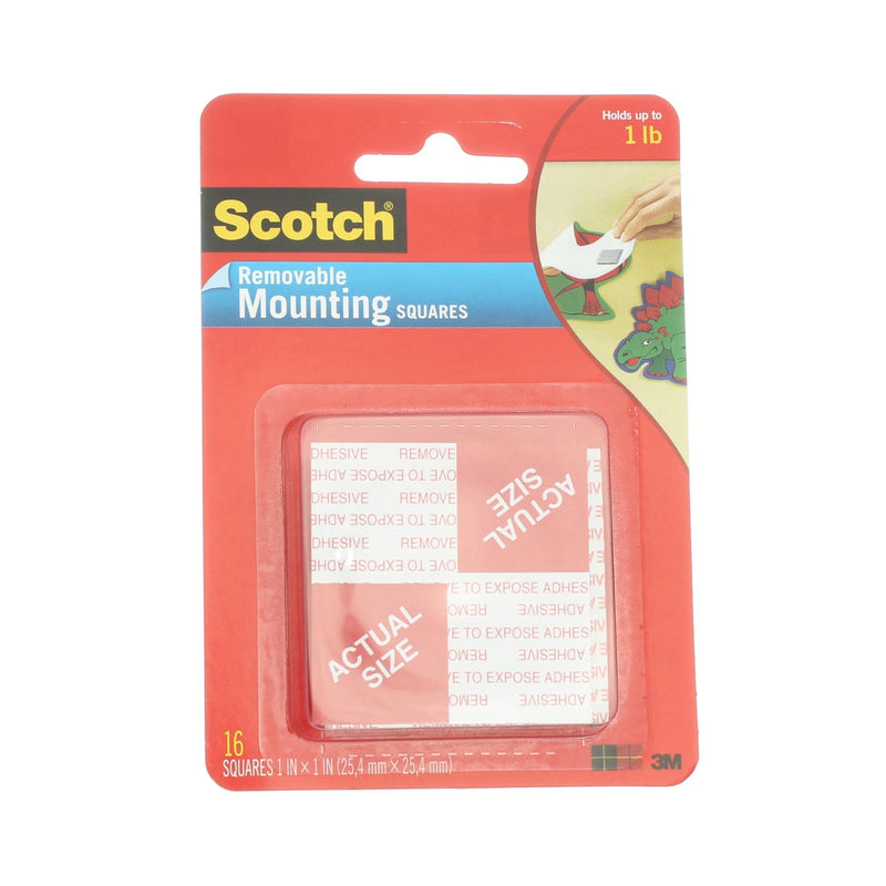 Scotch Mounting Squares, Removable, 1in, 16 Ct