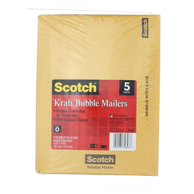 Scotch Bubble Mailer, Size 0, 6in X 9in, 5 Ct