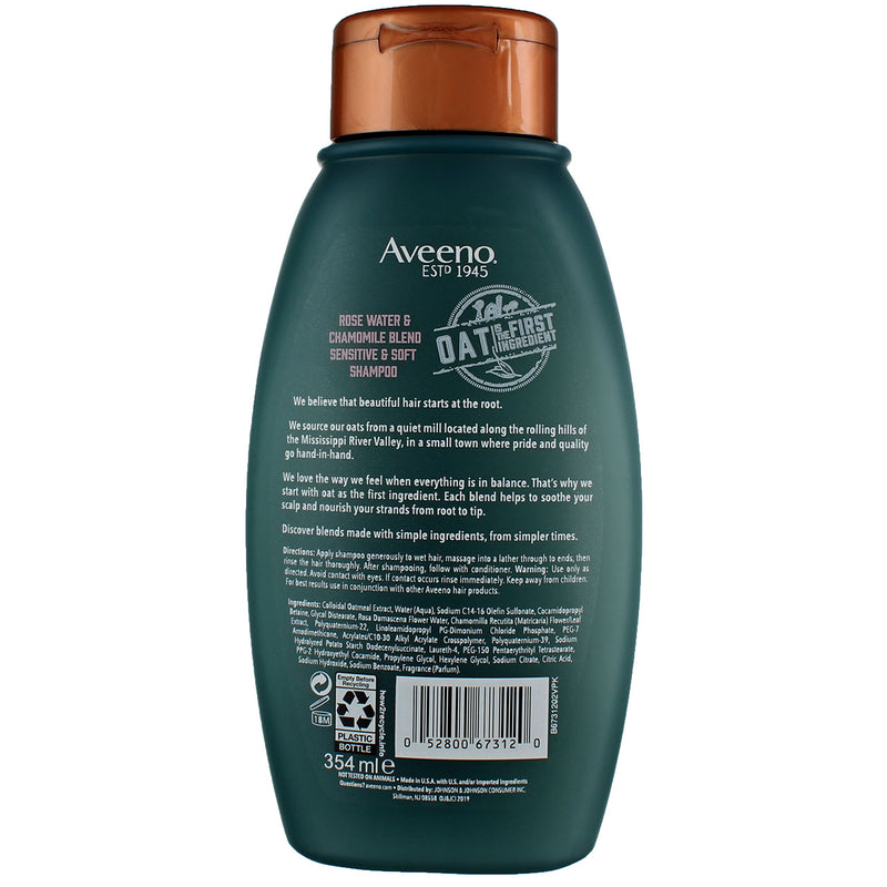 Aveeno Rose Water and Chamomile Blend Sensitive And Soft Shampoo, 12 fl oz