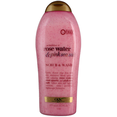 OGX Sensitive + Rose Water And Pink Sea Salt Body Scrub & Wash, 19.5 fl oz
