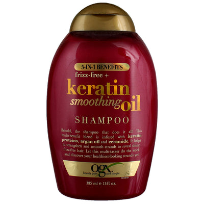OGX Frizz Free + Keratin Smooting Oil 5-IN-1 Benefits Shampoo, 13 fl oz