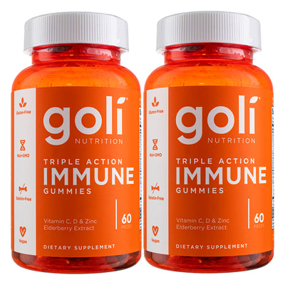 (Super Savings Bundle!) Goli Nutrition  Triple Action Immune Gummies, Elderberry, 60 Ct (2 pack)