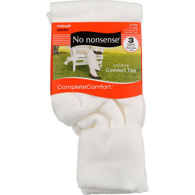 No Nonsense Casual Complete Comfort Socks, White, Size 4-10, 3 Ct