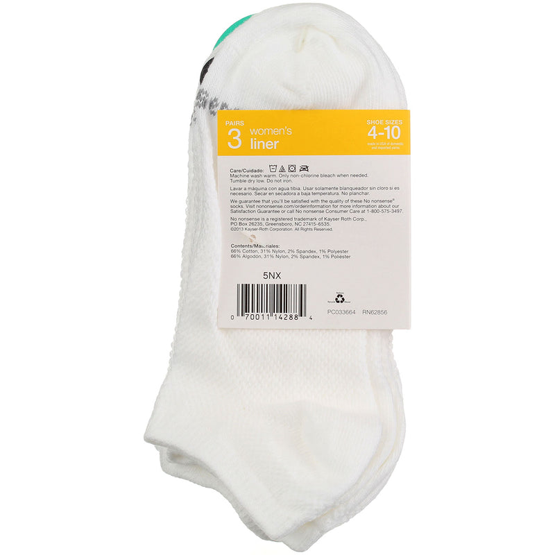 No Nonsense Soft & Breathable Liner Socks, White, Size 4-10, 3 Ct