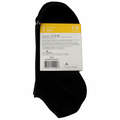 No Nonsense Soft And Breathable Women's Liner Socks, Black, Size 4-10, 6 Ct