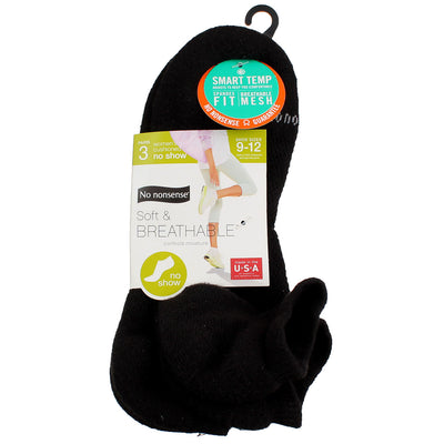 No Nonsense Soft And Breathable Women's No Show Socks, Black, Size 9-12, 6 Ct
