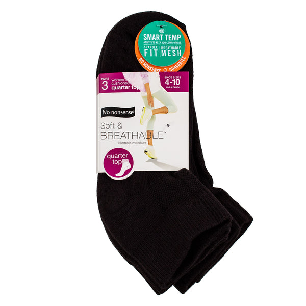 No Nonsense Soft & Breathable Quarter Top Cushioned Socks, Black, Size –  Vitabox