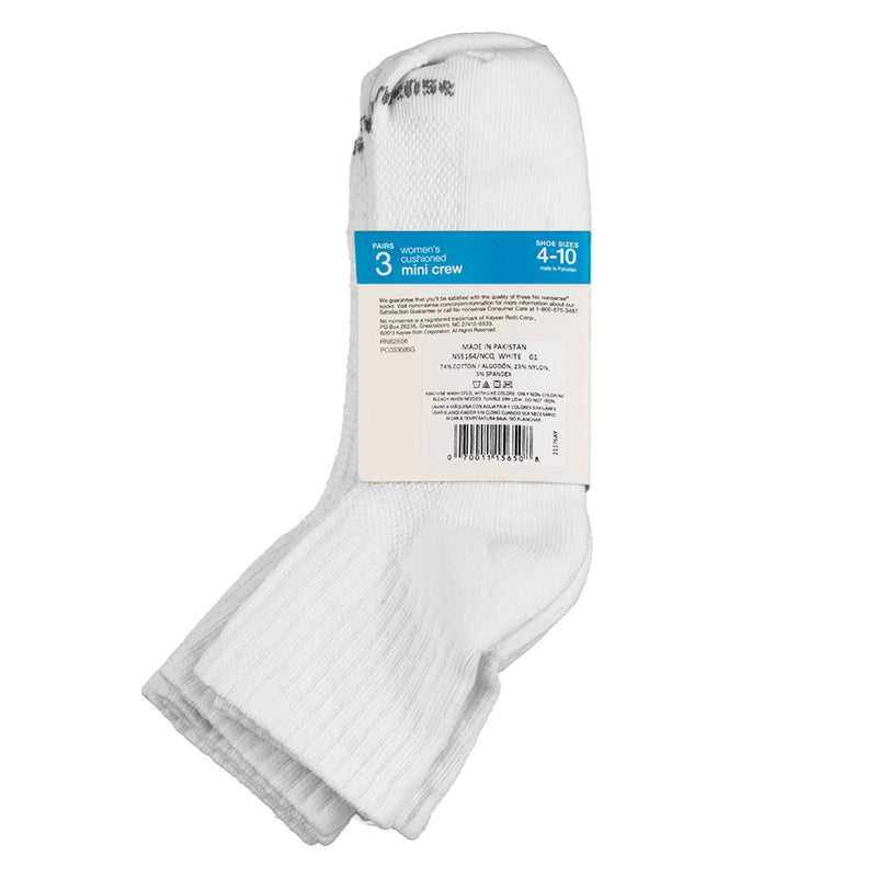 No Nonsense Soft & Breathable Mini Crew Cushioned Socks, White, Size 4-10, 3 Ct