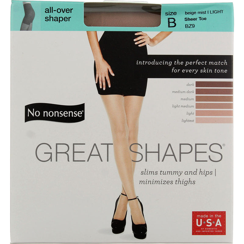 No Nonsense Great Shapes All-Over Shaper Pantyhose, Beige Mist/Light BZ9, Size B, Sheer Toe