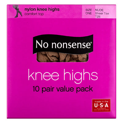 No Nonsense Knee Highs Nylon Knee Highs, Nude TZ6, Size One, Sheer Toe, 10 Ct