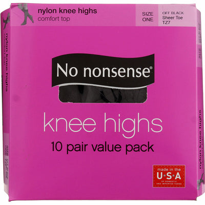 No Nonsense Knee Highs Nylon Knee Highs, Off Black TZ7, Size One, Sheer Toe, 10 Ct