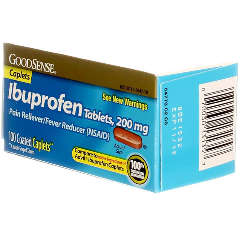 GoodSense Ibuprofen Pain Reliever Coated Caplets, 200 mg, 100 Ct