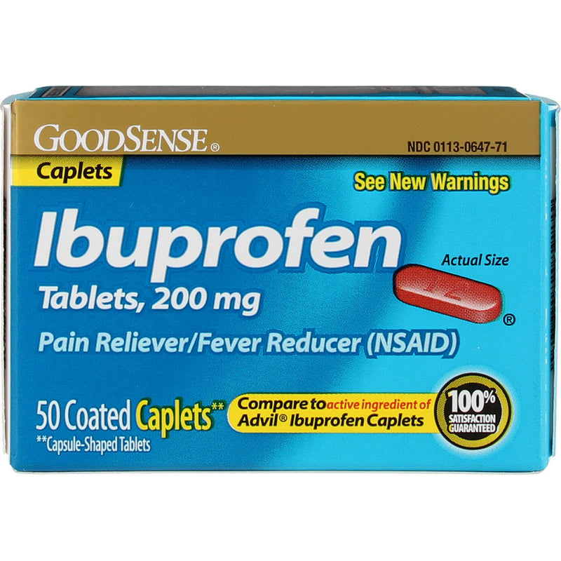 GoodSense Ibuprofen Pain Reliever Coated Caplets, 200 mg, 50 Ct