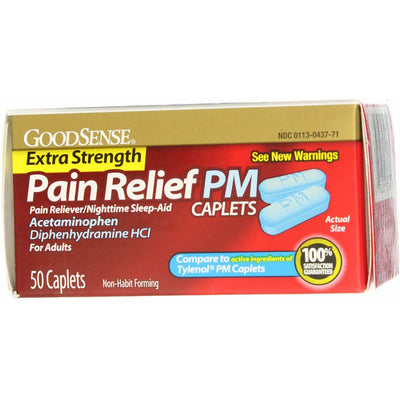 GoodSense Acetaminophen PM Pain Reliever Caplets, 50 Ct