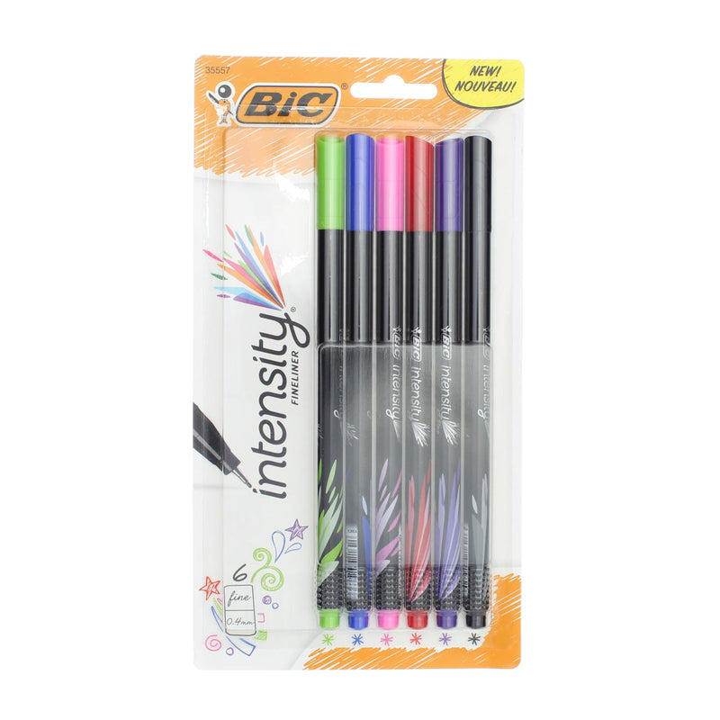 BiC Intensity Fineliner Marker Pen, Fine, Assorted Colors 35557, 6 Ct