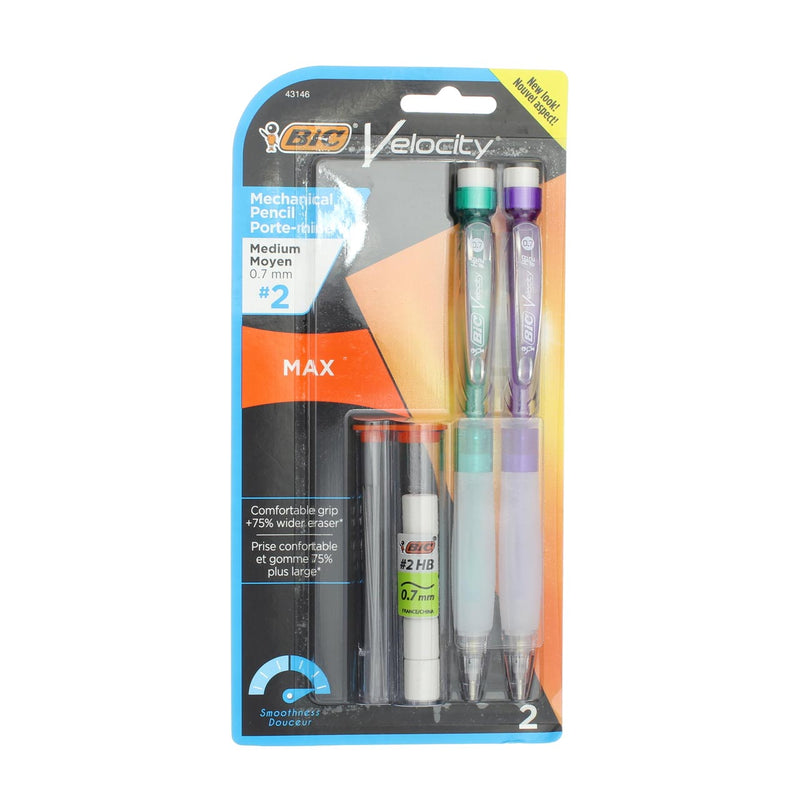 Bic Velocity Mechanical Pencils, Max, Thick Large (0.9 mm), No. 2 - 2 pencils