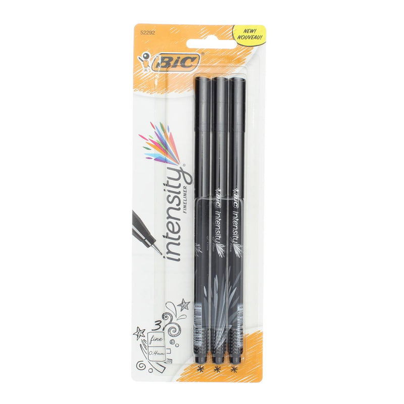 BiC Intensity Fineliner Marker Pen, Fine, Black 52292, 3 Ct