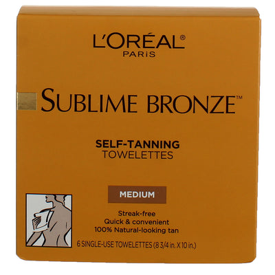 L'Oreal Paris Sublime Bronze Self Tanning Towelettes, Streak-Free, Natural Looking Tan, 6 ct