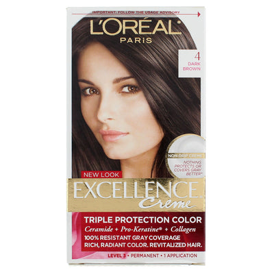 L'Oreal Paris Excellence Creme Permanent Triple Care Hair Color, 4 Dark Brown, Pack of 1