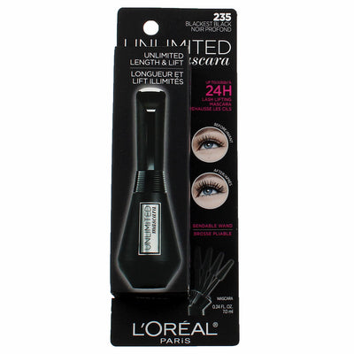 L'Oreal Paris Unlimited Length & Lift Mascara, Blackest Black 235, 0.24 fl oz